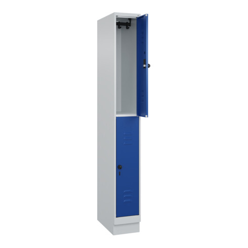 C+P Doppelstock-Spind Classic PLUS, Sockel, 1 Abteil, 1950x250x500mm, 7035/5010 Front RAL 5010 Enzianblau