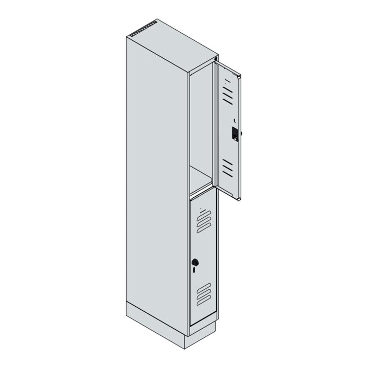 C+P Doppelstock-Spind Classic PLUS, Sockel, 1 Abteil, 1950x250x500mm, 7035/5010 Front RAL 5010 Enzianblau