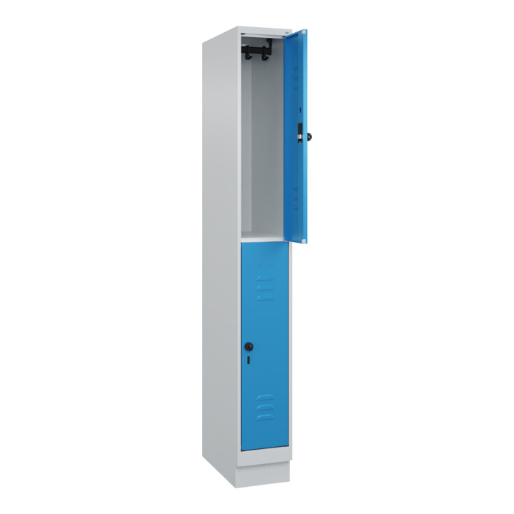 C+P Doppelstock-Spind Classic PLUS, Sockel, 1 Abteil, 1950x250x500mm, 7035/5012 Front RAL 5012 Lichtblau