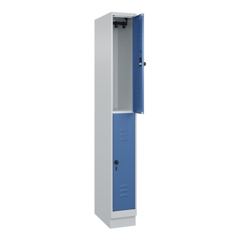 C+P Doppelstock-Spind Classic PLUS, Sockel, 1 Abteil, 1950x250x500mm, 7035/5023 Front RAL 5023 Fernblau
