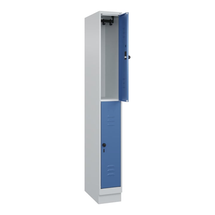 C+P Doppelstock-Spind Classic PLUS, Sockel, 1 Abteil, 1950x250x500mm, 7035/5023 Front RAL 5023 Fernblau