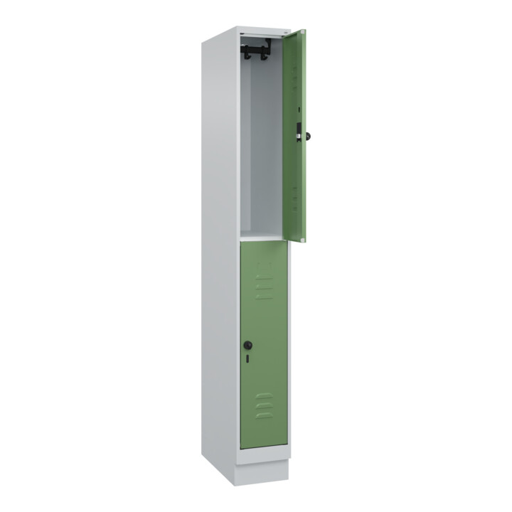 C+P Doppelstock-Spind Classic PLUS, Sockel, 1 Abteil, 1950x250x500mm, 7035/6011 Front RAL 6011 Resedagrün