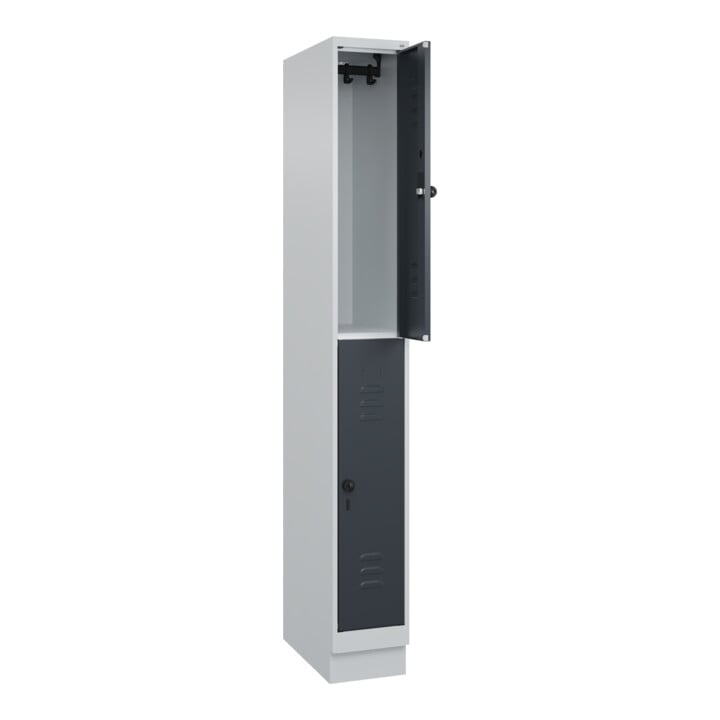 C+P Doppelstock-Spind Classic PLUS, Sockel, 1 Abteil, 1950x250x500mm, 7035/7016 Front RAL 7016 Anthrazitgrau