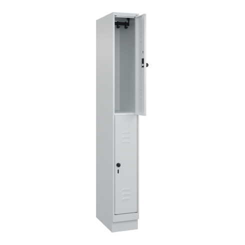 C+P Doppelstock-Spind Classic PLUS, Sockel, 1 Abteil, 1950x250x500mm, 7035/7035 Front RAL 7035 Lichtgrau