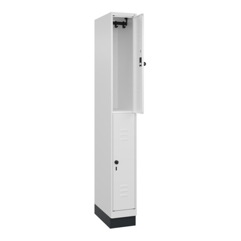 C+P Doppelstock-Spind Classic PLUS, Sockel, 1 Abteil, 1950x250x500mm, 9016/9016 Front RAL 9016 Verkehrsweiß
