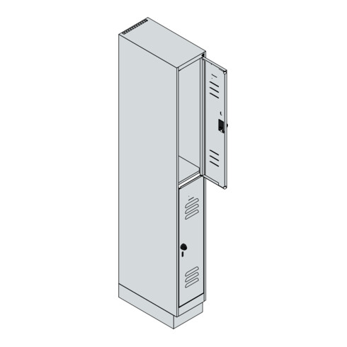 C+P Doppelstock-Spind Classic PLUS, Sockel, 1 Abteil, 1950x250x500mm, 9016/9016 Front RAL 9016 Verkehrsweiß