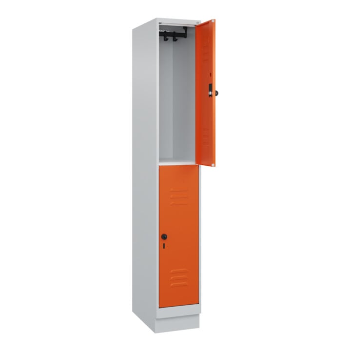 C+P Doppelstock-Spind Classic PLUS, Sockel, 1 Abteil, 1950x300x500mm, 7035/2004 Front RAL 2004 Reinorange
