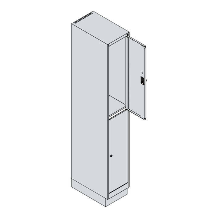 C+P Doppelstock-Spind Classic PLUS, Sockel, 1 Abteil, 1950x300x500mm, 7035/7035 Front RAL 7035 Lichtgrau