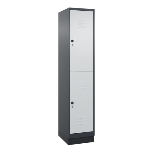 C+P Doppelstock-Spind Classic PLUS, Sockel, 1 Abteil, 1950x400x500mm, 7016/7035 Front RAL 7035 Lichtgrau