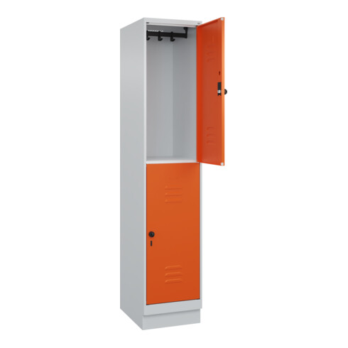 C+P Doppelstock-Spind Classic PLUS, Sockel, 1 Abteil, 1950x400x500mm, 7035/2004 Front RAL 2004 Reinorange