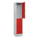 C+P Doppelstock-Spind Classic PLUS, Sockel, 1 Abteil, 1950x400x500mm, 7035/3020 Front RAL 3020 Verkehrsrot-2