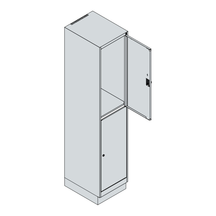 C+P Doppelstock-Spind Classic PLUS, Sockel, 1 Abteil, 1950x400x500mm, 7035/6011 Front RAL 6011 Resedagrün