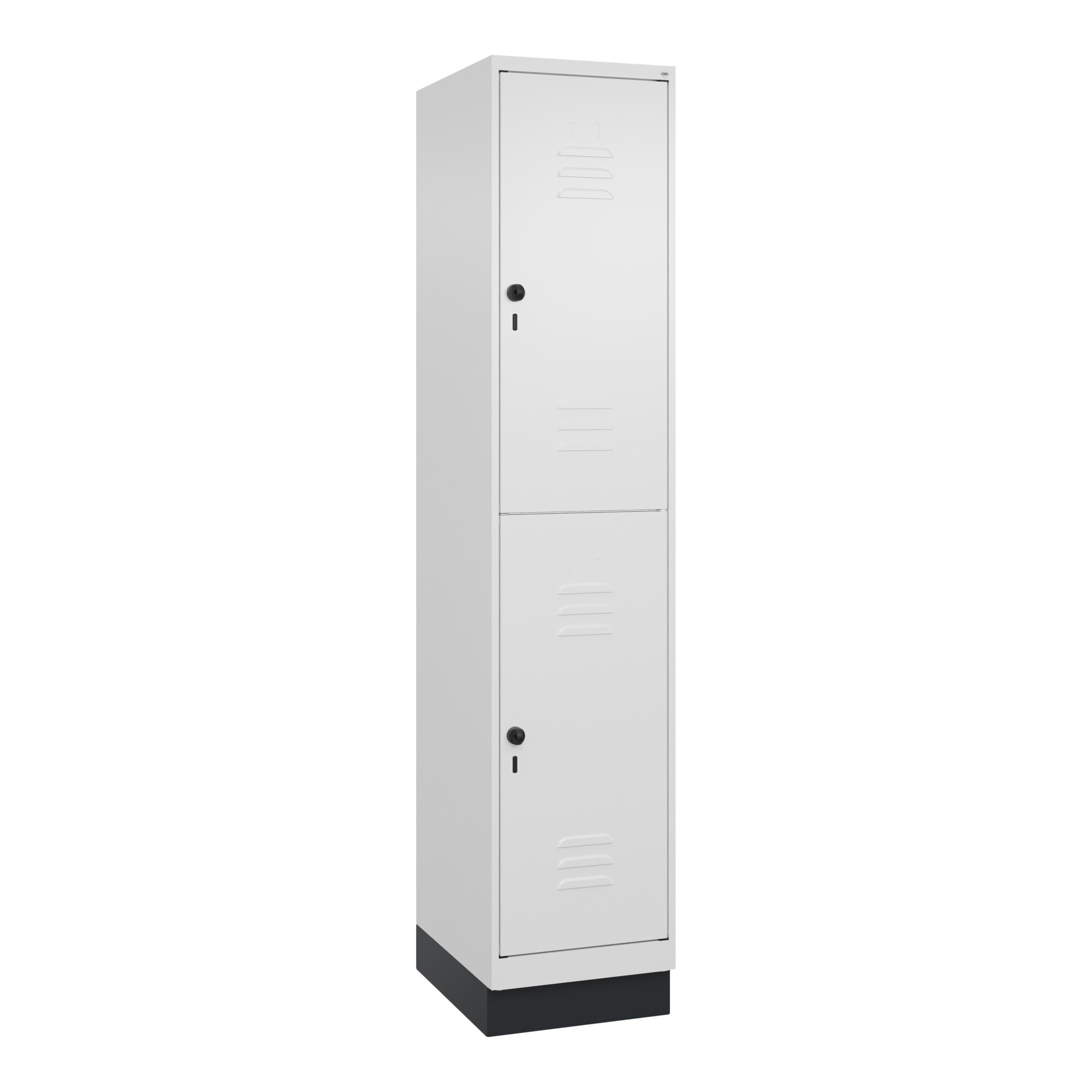 C+P Doppelstock-Spind Classic PLUS, Sockel, 1 Abteil, 1950x400x500mm, 9016/9016 Front RAL 9016 Verkehrsweiß ; C + P Möbelsysteme