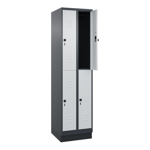 C+P Doppelstock-Spind Classic PLUS, Sockel, 2 Abteile, 1950x500x500mm, 7016/7035 Front RAL 7035 Lichtgrau