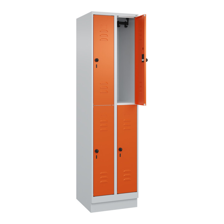 C+P Doppelstock-Spind Classic PLUS, Sockel, 2 Abteile, 1950x500x500mm, 7035/2004 Front RAL 2004 Reinorange
