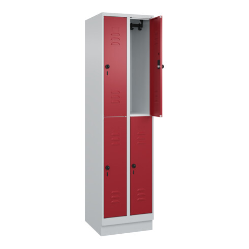 C+P Doppelstock-Spind Classic PLUS, Sockel, 2 Abteile, 1950x500x500mm, 7035/3003 Front RAL 3003 Rubinrot