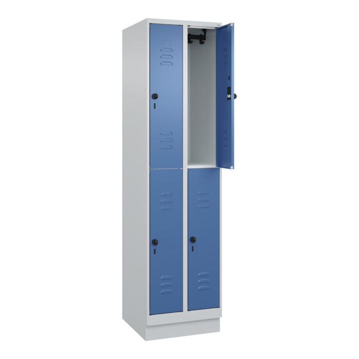 C+P Doppelstock-Spind Classic PLUS, Sockel, 2 Abteile, 1950x500x500mm, 7035/5023 Front RAL 5023 Fernblau