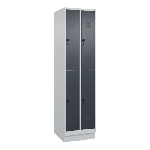 C+P Doppelstock-Spind Classic PLUS, Sockel, 2 Abteile, 1950x500x500mm, 7035/7016 Front RAL 7016 Anthrazitgrau
