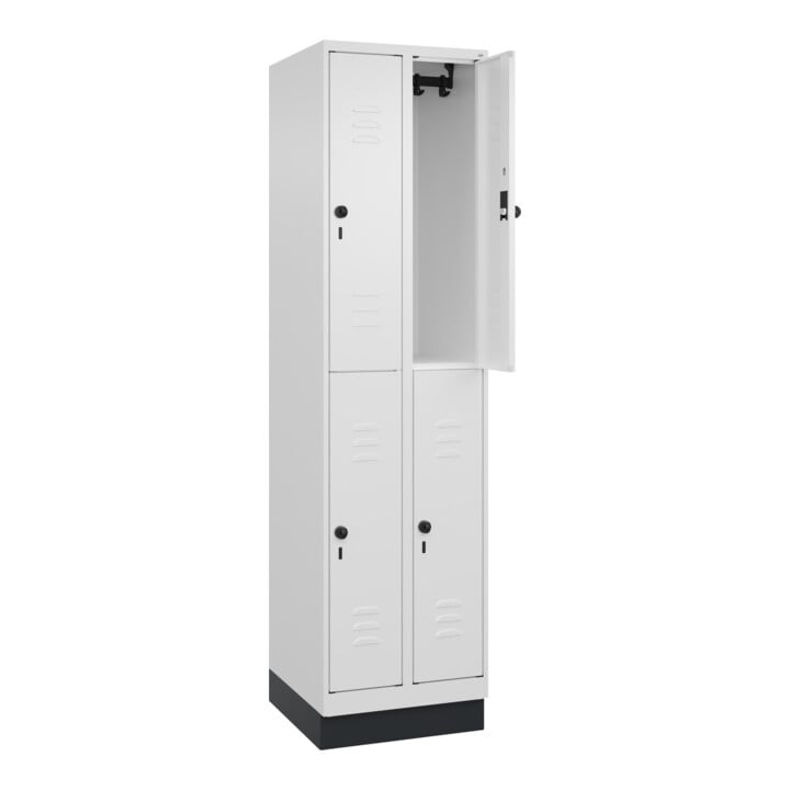 C+P Doppelstock-Spind Classic PLUS, Sockel, 2 Abteile, 1950x500x500mm, 9016/9016 Front RAL 9016 Verkehrsweiß