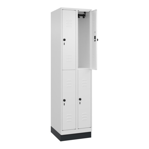 C+P Doppelstock-Spind Classic PLUS, Sockel, 2 Abteile, 1950x500x500mm, 9016/9016 Front RAL 9016 Verkehrsweiß