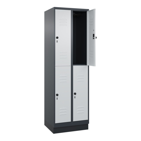 C+P Doppelstock-Spind Classic PLUS, Sockel, 2 Abteile, 1950x600x500mm, 7016/7035 Front RAL 7035 Lichtgrau