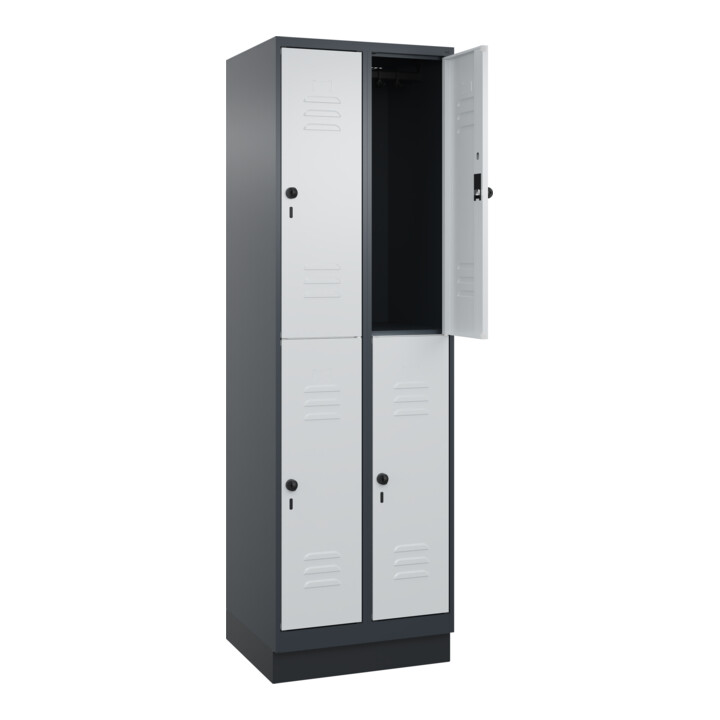 C+P Doppelstock-Spind Classic PLUS, Sockel, 2 Abteile, 1950x600x500mm, 7016/7035 Front RAL 7035 Lichtgrau