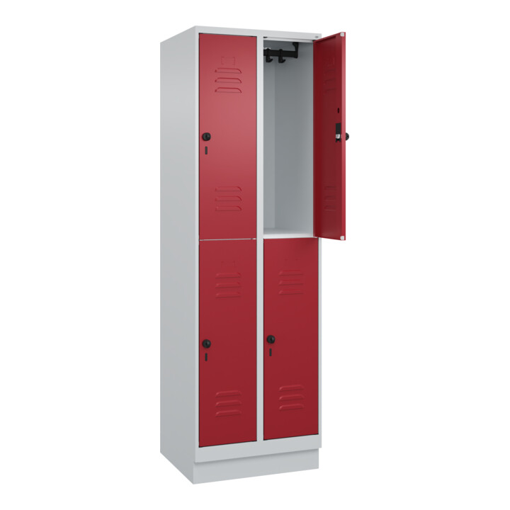 C+P Doppelstock-Spind Classic PLUS, Sockel, 2 Abteile, 1950x600x500mm, 7035/3003 Front RAL 3003 Rubinrot