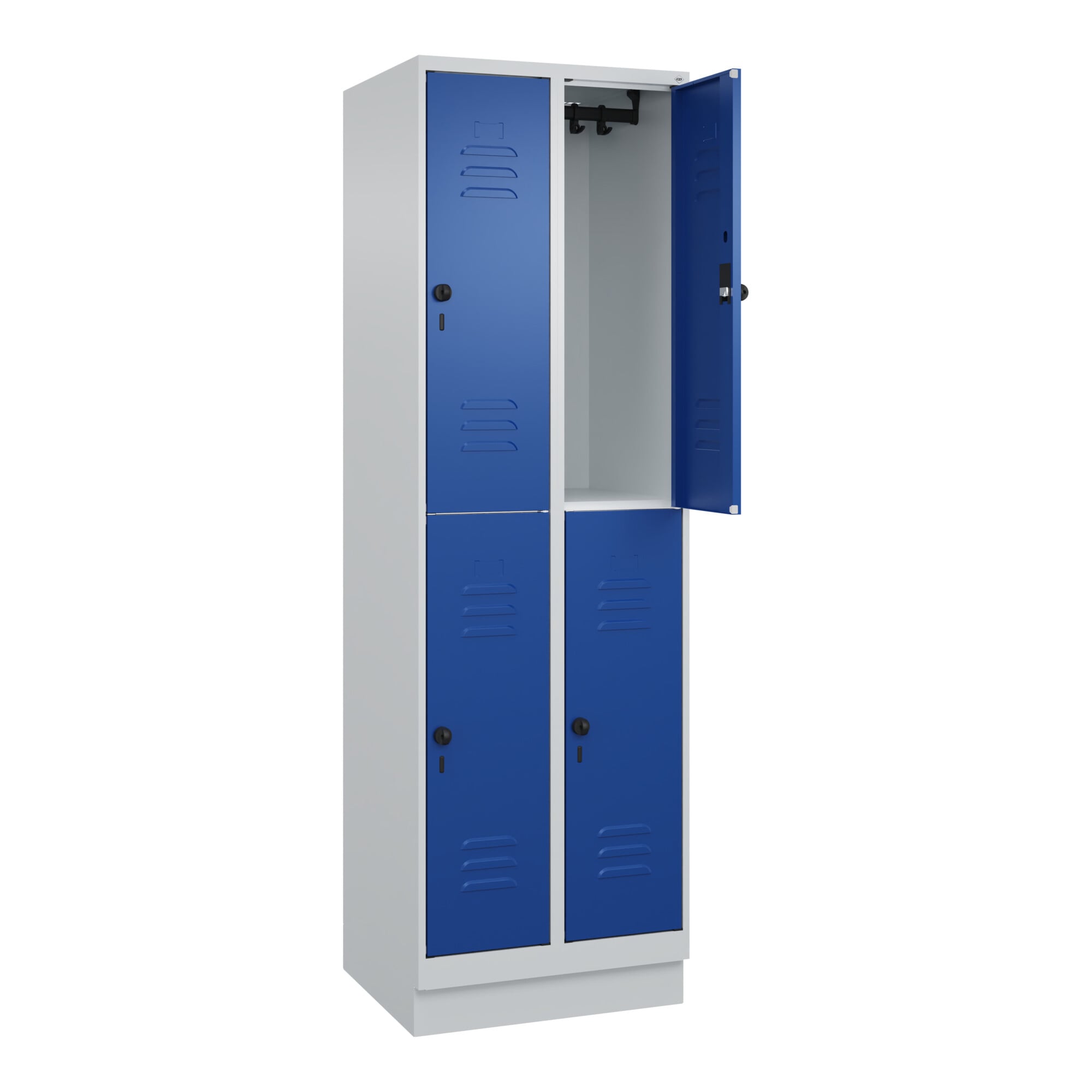 C+P Doppelstock-Spind Classic PLUS, Sockel, 2 Abteile, 1950x600x500mm, 7035/5010 Front RAL 5010 Enzianblau ; C + P Möbelsysteme