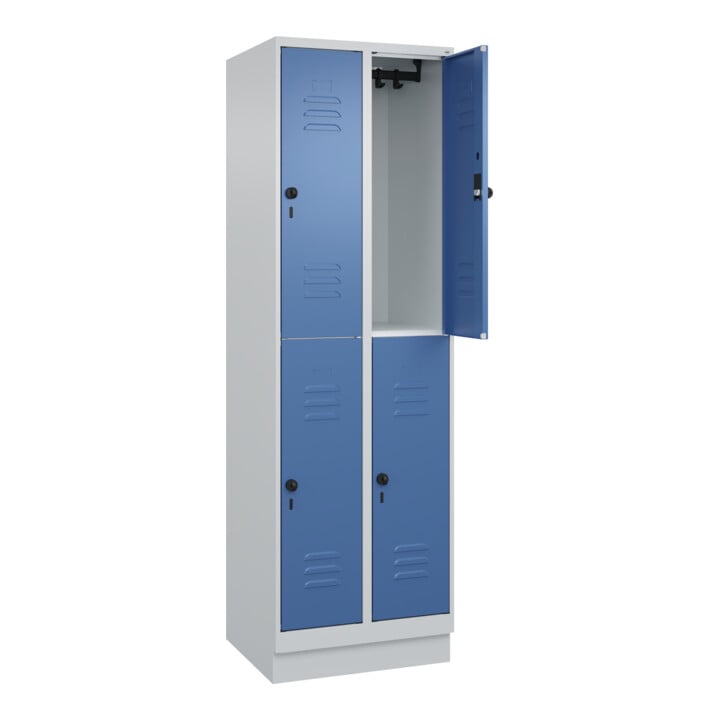 C+P Doppelstock-Spind Classic PLUS, Sockel, 2 Abteile, 1950x600x500mm, 7035/5023 Front RAL 5023 Fernblau
