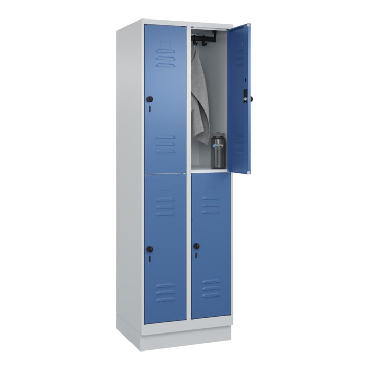 C+P Doppelstock-Spind Classic PLUS, Sockel, 2 Abteile, 1950x600x500mm, 7035/5023 Front RAL 5023 Fernblau