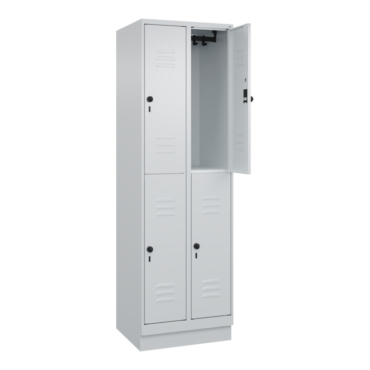 C+P Doppelstock-Spind Classic PLUS, Sockel, 2 Abteile, 1950x600x500mm, 7035/7035 Front RAL 7035 Lichtgrau