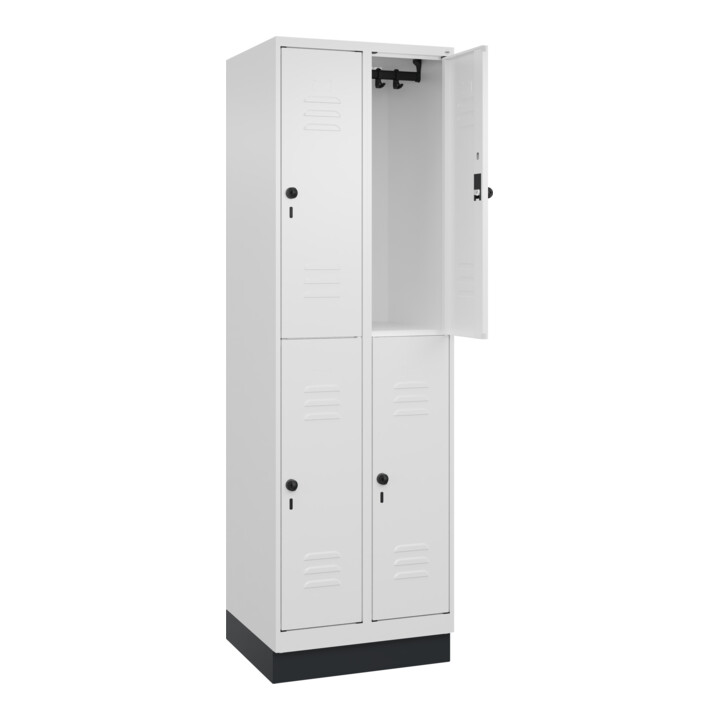 C+P Doppelstock-Spind Classic PLUS, Sockel, 2 Abteile, 1950x600x500mm, 9016/9016 Front RAL 9016 Verkehrsweiß