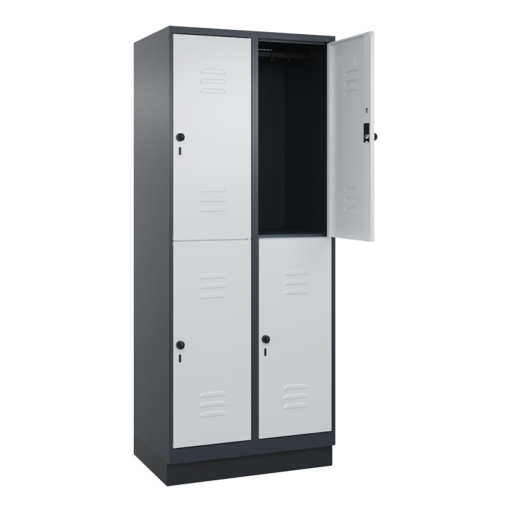 C+P Doppelstock-Spind Classic PLUS, Sockel, 2 Abteile, 1950x800x500mm, 7016/7035 Front RAL 7035 Lichtgrau