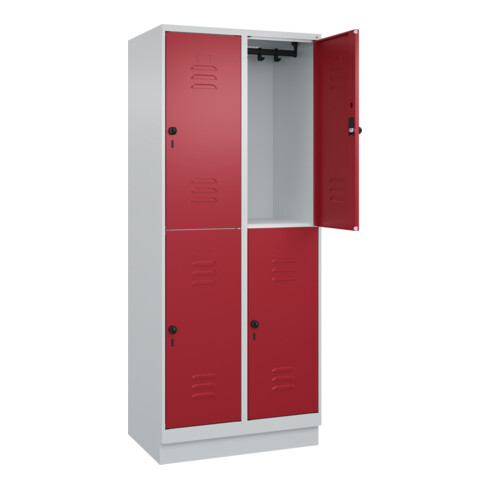 C+P Doppelstock-Spind Classic PLUS, Sockel, 2 Abteile, 1950x800x500mm, 7035/3003 Front RAL 3003 Rubinrot