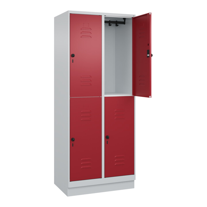 C+P Doppelstock-Spind Classic PLUS, Sockel, 2 Abteile, 1950x800x500mm, 7035/3003 Front RAL 3003 Rubinrot
