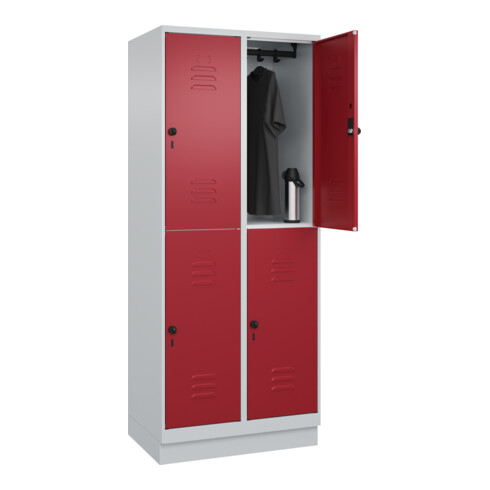 C+P Doppelstock-Spind Classic PLUS, Sockel, 2 Abteile, 1950x800x500mm, 7035/3003 Front RAL 3003 Rubinrot