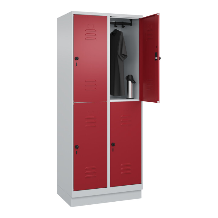 C+P Doppelstock-Spind Classic PLUS, Sockel, 2 Abteile, 1950x800x500mm, 7035/3003 Front RAL 3003 Rubinrot