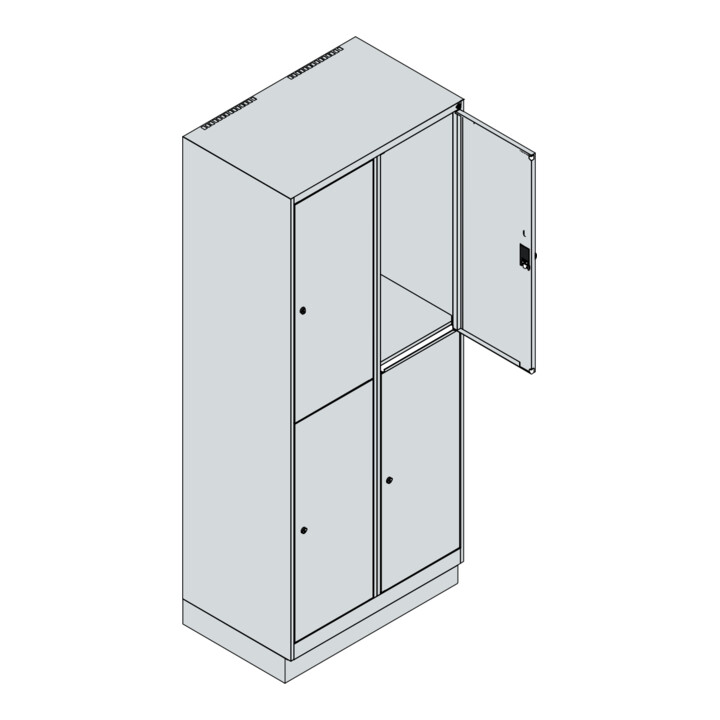 C+P Doppelstock-Spind Classic PLUS, Sockel, 2 Abteile, 1950x800x500mm, 7035/3020 Front RAL 3020 Verkehrsrot