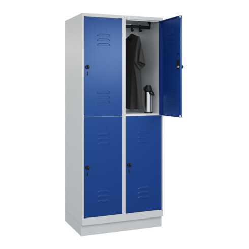 C+P Doppelstock-Spind Classic PLUS, Sockel, 2 Abteile, 1950x800x500mm, 7035/5010 Front RAL 5010 Enzianblau