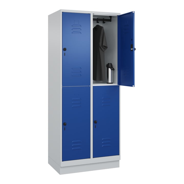 C+P Doppelstock-Spind Classic PLUS, Sockel, 2 Abteile, 1950x800x500mm, 7035/5010 Front RAL 5010 Enzianblau