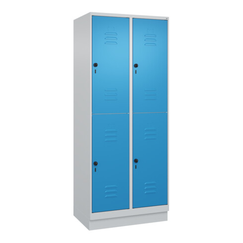 C+P Doppelstock-Spind Classic PLUS, Sockel, 2 Abteile, 1950x800x500mm, 7035/5012 Front RAL 5012 Lichtblau