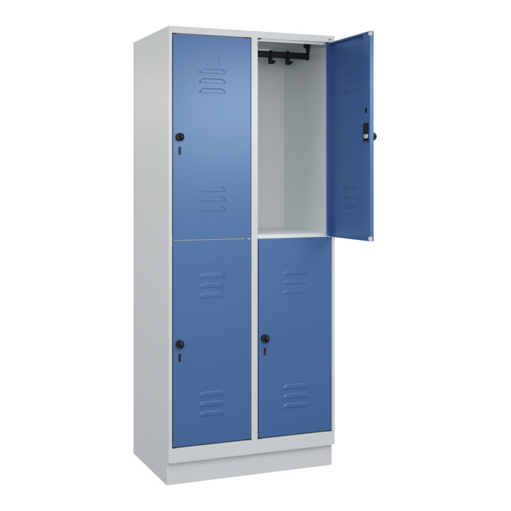 C+P Doppelstock-Spind Classic PLUS, Sockel, 2 Abteile, 1950x800x500mm, 7035/5023 Front RAL 5023 Fernblau