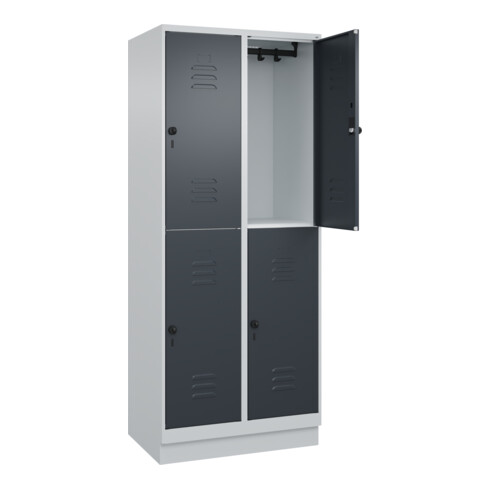 C+P Doppelstock-Spind Classic PLUS, Sockel, 2 Abteile, 1950x800x500mm, 7035/7016 Front RAL 7016 Anthrazitgrau