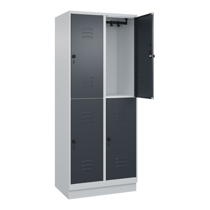 C+P Doppelstock-Spind Classic PLUS, Sockel, 2 Abteile, 1950x800x500mm, 7035/7016 Front RAL 7016 Anthrazitgrau
