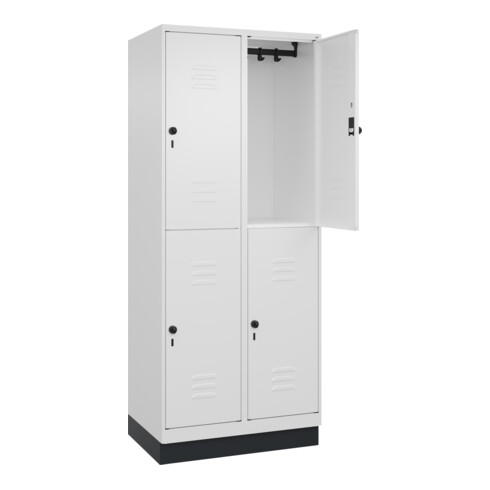 C+P Doppelstock-Spind Classic PLUS, Sockel, 2 Abteile, 1950x800x500mm, 9016/9016 Front RAL 9016 Verkehrsweiß