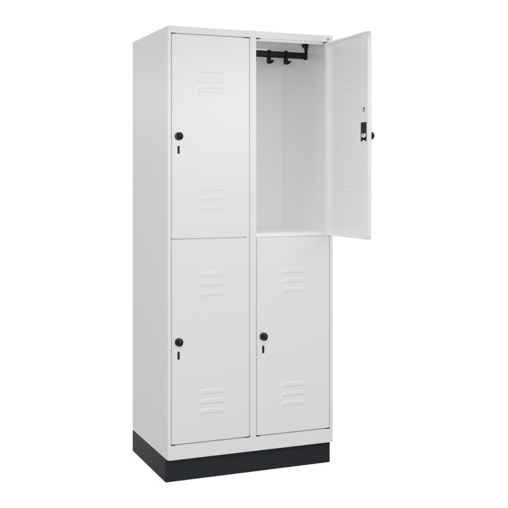 C+P Doppelstock-Spind Classic PLUS, Sockel, 2 Abteile, 1950x800x500mm, 9016/9016 Front RAL 9016 Verkehrsweiß