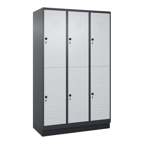 C+P Doppelstock-Spind Classic PLUS, Sockel, 3 Abteile, 1950x1200x500mm, 7016/703 Front RAL 7035 Lichtgrau