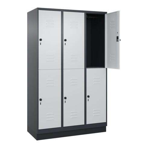 C+P Doppelstock-Spind Classic PLUS, Sockel, 3 Abteile, 1950x1200x500mm, 7016/703 Front RAL 7035 Lichtgrau