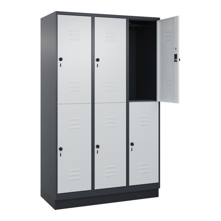 C+P Doppelstock-Spind Classic PLUS, Sockel, 3 Abteile, 1950x1200x500mm, 7016/703 Front RAL 7035 Lichtgrau