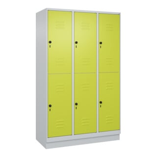 C+P Doppelstock-Spind Classic PLUS, Sockel, 3 Abteile, 1950x1200x500mm, 7035/002 Front 1108060 RDS Viridingrün